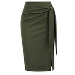 Kate Kasin Olive Green Wrap Midi Pencil Skirt NWT Size L